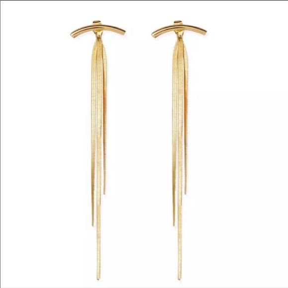 🔥NEW 18K Yellow Gold Bar Long Tassel Earrings🔥 - Picture 2 of 8